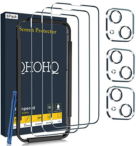 QHOHQ 3 Stück Panzer Schutz Glas für iPhone 14 Plus 6.7 mit 3 Stück Kamera Panzer folie, 9H Härte, Ultra-HD, Anti-Kratz, 0.33mm Ultra-Klar, Hülle Freundllich, mit [Einfachem Montagerahmen]