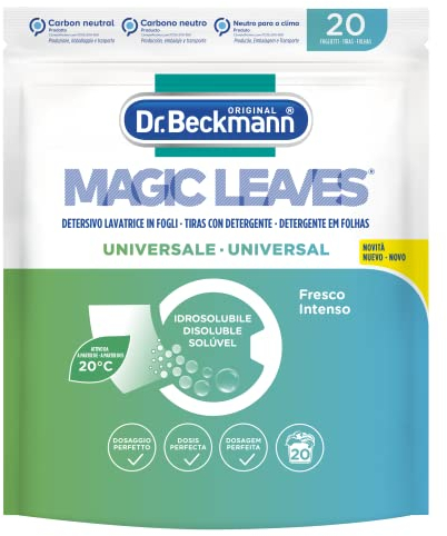 Dr. Beckmann MAGIC LEAVES Detersivo Lavatrice in fogli UNIVERSALE | Facile da usare, facile da riporre & da trasportare | 20 fogli