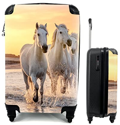 MuchoWow© Koffer Handgepäck Trolley Rollkoffer Kleine Reisekoffer mit 4 Rollen - Pferde - Sonne - Meer - Strand - Tiere - Cabin Size < 55x40x23 & 55x40x20 cm - Fotokoffer - Kabinenkoffer -