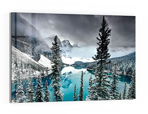 DEQORI Glas-Magnettafel | 90x60 cm groß | Motiv Moraine See im Winter | Memo-Board aus Glas | Magnetboard inkl. Magnete, Stift & Tuch für Küche & Büro | Tafel magnetisch & beschreibbar