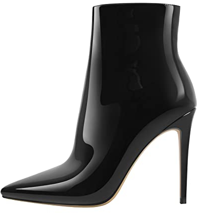 Only maker Damen Stiefeletten Stiletto Kurze Stiefel Spitze Zehen Ankle Boots Booties mit Zipper Lack Schwarz 43 EU