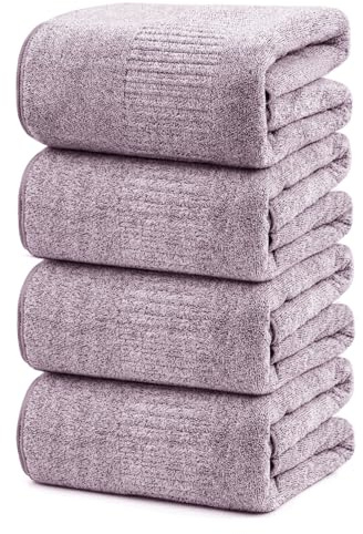 SEISSO Bath Towels 4 Pack Large Bathroom Bamboo Viscose Towels 35” x 63” Plush Soft Bath Towel for Shower Extra Absorbent Jumbo Bath Sheet - Multipurpose Use as Sports, Travel, Fitness, Yoga (Purple)
