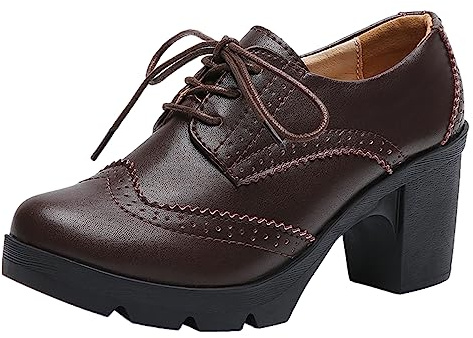 Jamron Femmes Talon Bloc Brogues à Lacets Chaussures de Derby Escarpin Chaussures Habillées