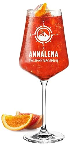 Leonardo Aperol Spritz - Bicchiere da 560 ml, con incisione, impreziosito con nome, idea regalo per amici e parenti, per compleanno e anniversario, per aperitivo e vino, motivo Adventure Begins