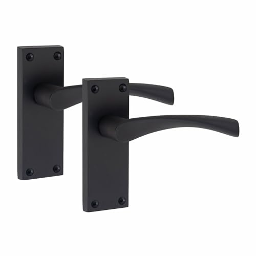 Golden Grace Astrid Door Handles Latch, Matt Black, 120x40mm Backplate | Victorian scroll zinc build ensures long-term durability; includes matching spindles and screws for quick installation.