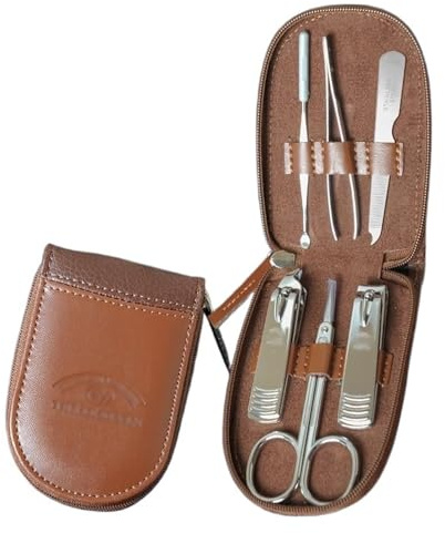XUCHIL Nagelknipser Geschenkset 6-teiliges Reise-Maniküre-Set, Nagelknipser-Set aus Edelstahl, Maniküre-Pediküre-Pflegeset, persönliche Nagelpflege-Werkzeuge mit braunem Lederetui
