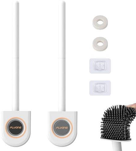 FOVNOT Toilet Brush, 2 Pack Silicone Toilet Brush Wall-Mounted Toilet Brush with Aromatherapy Tablets Silicone Toilet Brushes and Holders Toilet Scrubber with Silicone Bristles