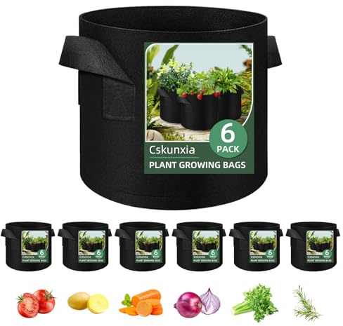 Cskunxia 6-Pack 15 Gallon Grow Bag, Non-Woven Fabric Pots Plant Bag, Plant Grow Bags with Handles, Garden Planting Bags for Potatoes, Carrots, Tomatoes and Other Vegetable,Fruits