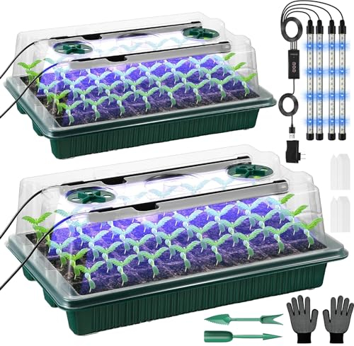 VEEKAY Vassoio Germinazione,2 Pezzi 80 Cellule Con Luce Solare A Spettro Completo Kit,Luminosità Regolabile e Regolatore di Temporizzazione,Umidità Regolabile,Con Etichette Per Piante,Strumenti