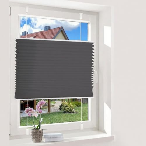 Oubo Plissee Klemmfix ohne Bohren, Anthrazit 40 x 170cm(BxH), lichtdurchlässig & Blickdicht Jalousien Easyfix, Faltrollo für Fenster & Tür