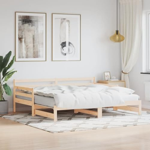 DJEKA Tagesbett Ausziehbar Gästebett klappbar Ausziehbares Bett Schlafcouch ausziehbar Schlafsofa Sofabett Bettsofa Bettgestell Massivholz Kiefer-Natur-90 x 200 cm-2