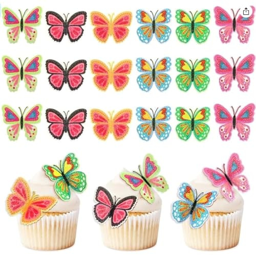 Blumomon 18 topper colorati per cupcake a forma di farfalla, decorazioni per torte per ragazze e donne, buon compleanno, festa nuziale, decorazione per alimenti