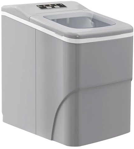 HOMCOM Machine à glaçons autonettoyante, 12kg en 24h, 9 glaçons en 8 minutes, ice maker Portable Avec cuillère et panier, capacité réservoir eau 1,8 L, pour la maison/cuisine/camping, PP argenté