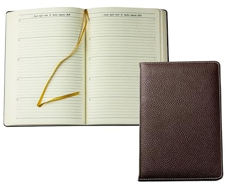 DELMON VARONE - 5 Jahres Kalender immerwährend gebunden Soft Grain Leder braun - Organizer Terminplaner (1 Tag 1 Seite) - Kalenderbuch Planer mit Tagesübersicht - Notizbuch Tagebuch im Hardcover