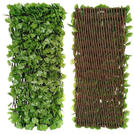Paneles expansibles de enrejado de jardín | Pantalla de valla de hiedra artificial | Pantalla de valla de jardín expandible de 20 x 70 cm | Pantalla decorativa de privacidad de hojas de hiedra