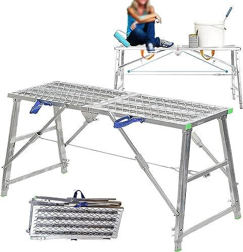 Scaffold Ladder Portable Multipurpose Folding Scaffolding Work Platform Scaffold Tower Ladder Stool Bench Adjustable Height, 880 lbs Maximum Load,Steel Welding