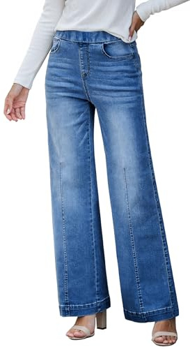 Vetinee - Vaqueros holgados para mujer, corte ancho, cintura alta, estiramiento, M