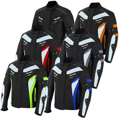 PROFIRST Motorcycle Jacket for Men CE Armoured Water Resistant 600D Textile Motorbike Riding Jacket All Season Racing Touring (Grey, UK XL)