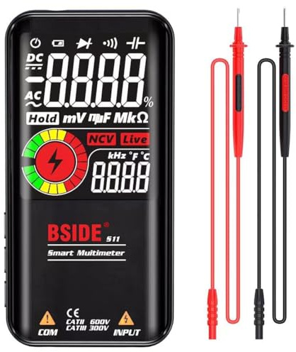 Digitales Multimeter Automatisch, USB C Wiederaufladbar S11 LCD Anzeige Elektrischer Tester Voltmeter Spannungsprüfer Durchgangsprüfer Ohm Volt Ampere Messgerät AC/DC Spannung Strom Widerstand Diode