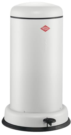 WESCO Collecteur de déchets Baseboy de couleur blanc mat, tôle d'acier revêtue par pulvérisation, volume de 20 litres, insert en métal, amortisseur intégré, pédale en métal avec surface de marche en