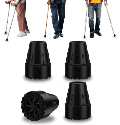 supregear Puntali in Gomma, 4 Pezzi 16 mm Gommini per Stampelle e Bastoni, Gomma Antiscivolo Base Larga con Inserto in Metallo, Presa Estrema