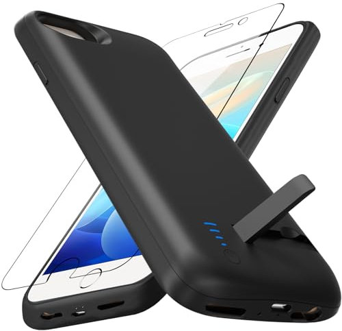 Giabuao Akkuhülle für iPhone 8/7/6S/6/SE 2020, 8500 mAh, Schlanke Wiederaufladbare Handy Ladegeräte Powerbank mit Standfuß, Erweiterte Ladehülle, tragbare Schutzhülle mit Akku, (4.7) Schwarz