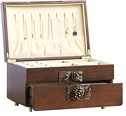 ASumPio Schmuckschatulle Mit 2 Ebenen Und Schublade, Aufbewahrungsbox Für Schmuck Aus Holz, Innenfutter Aus Samt, Schmuckschatullen Für Ringe, Ohrringe, Armbänder, Halsketten,