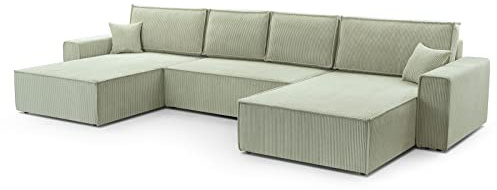 FurniShop24 Ecksofa mit Schlaffunktion und Bettkasten - Eckcouch U-Form, Klappsofa - Schlafcouch zum Wohnzimmer, Modern Design Schlafsofa Mango U: Minthe