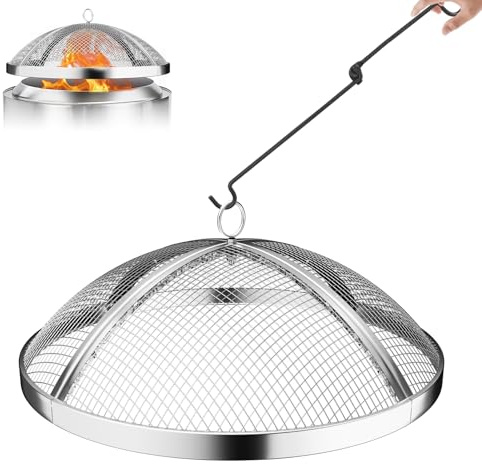 Teisaiko 49,5 cm Stahl-Feuerstelle, Funkenschutz, für Solo-Herd, Lagerfeuer | Robuster Funkenschutz aus Edelstahl 304, Zubehör für Soloofen, Lagerfeuer, mit Griff & Schürhaken