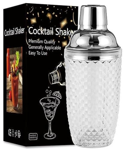 Dzmuero Coctelera, Cocktail shaker, Coctelera profesional, Mezclador de vaso, tapa de acero inoxidable, con función de filtro de capa, sellada y duradera, para el hogar y el bar (Plata 2)