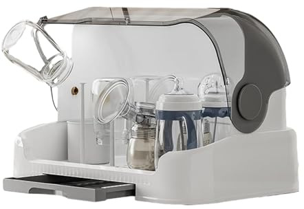 Wäscheständer für Babyflaschen, Staubdichte Flaschenaufbewahrung mit Herausnehmbarer Abtropfschale, Babyflaschen Aufbewahrungsbox mit Abnehmbarer Abtropfschale, Aufbewahrungsbox für Fläschchen(Grau)