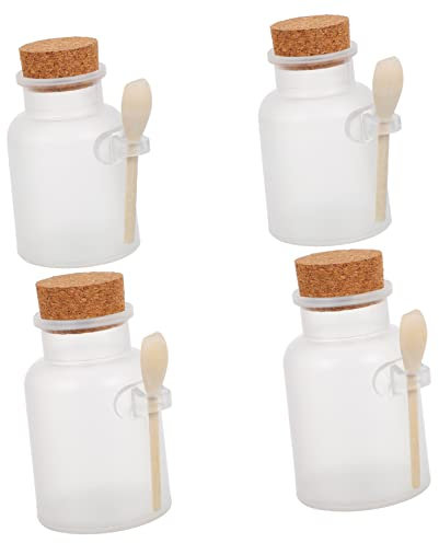OKUMEYR 4stücke Kosmetikbehälter Mit Holzlöffel Und Korkverschluss Frosted Fläschchen Luftdichte Aufbewahrung Für Badesalz Maskenpulver Abfüllbare Sub-packaging Flaschen
