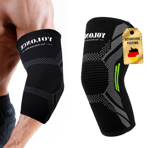 DiviDermy Ellenbogen Bandagen, Ellenbogenbandage, Ellbogen Bandage Herren und Damen, Ellenbogenbandage Tennisarm, Ellenbogenschoner für Golferarm, Tennisarm, Fitness, Outdoor-Sportarten (Schwarz, L)