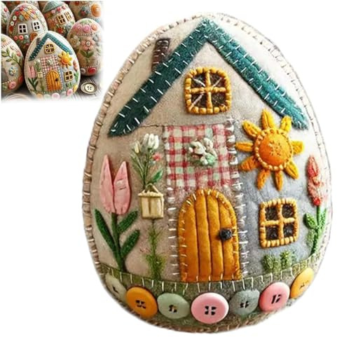 RUICUBEI Patchwork Felt Egg House DIY Kit, Easter Craft Supplies, Craft Kit with Material Package, Embroidered Easter Colorful Basket Stuffers (Felt Egg House A)