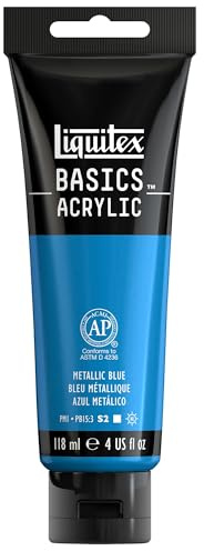 Liquitex 1046341 Basics Acrylfarbe 118ml - Metallic Blau – Künstler-Acrylfarbe, hochpigmentiert, lichtecht, mittlere Viskosität, seidenglänzend, deckend – Ideal für Leinwand, Holz & Papier