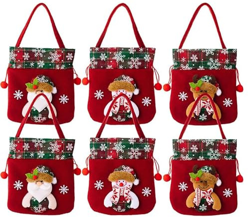 Puppenbeutel, Weihnachts-Geschenkbeutel mit Kordelzug, wiederverwendbare Weihnachtsgeschenkbeutel aus Stoff für festliche Geburtstagsfeiern (6 Stück,Einheitsgröße)