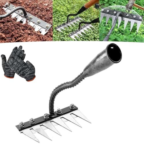Iron Rake 2.0 for Gardening and Weeding, Ironrake The Heavy-Duty Irons Weeding Rake, 5/6/7/8 Teeth Carbon Steel Garden Rakes (6Teeth)