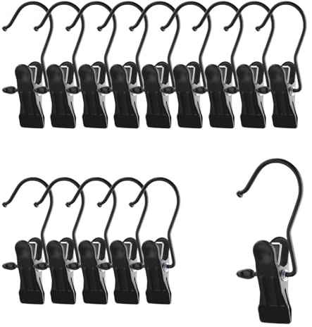 Wäsche Haken Satz,Klammerhaken Stiefelaufhängung,20PCS Stiefelklammern Gummiert,Schwarz Antirutsch Wäscheklammern,Edelstahl Wäsche Haken rutschfest Kleiderbügel Clip Für Hosen Schuhe Mützen Handtuch