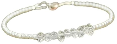 YUGNA Bracelet Herkimer en diamants et perles, rondelles de 2 à 5 mm, perles fantaisie à facettes et à taille lisse, fermoir plaqué argent de 17,8 cm. | LNK_YG_07827