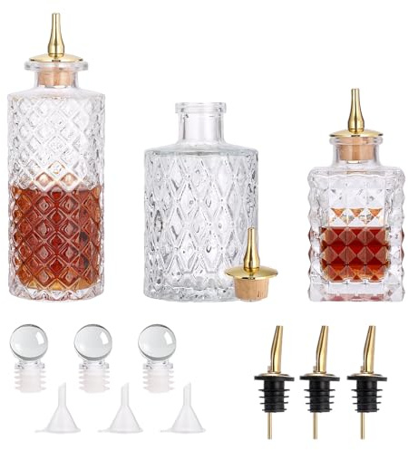 SUMNACON 3 Pcs Glass Cocktail Bitters Bottle with Dash Top and Stopper, Clear Glass Thermos Bottle Vintage Bitters Dispenser Bottle for Home Bar (No Bitters)