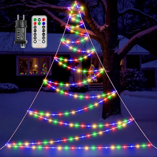 Ollny Weihnachtsbeleuchtung außen 4.2m, 166 LED Lichterkette outdoor Strombetrieben Mit Timer dimmbar 8 Modi & IP67 Wasserschutz für Weihnachtsdeko aussen (bunt)