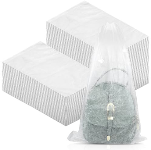 150 Pcs Dust Bags Drawstring Storage Bag Non Woven Fabric Handbags Storage for Travel Breathable Pouch Portable Storages Organizer for Purse Boot, 18.9 x 12.6 Inch(White)