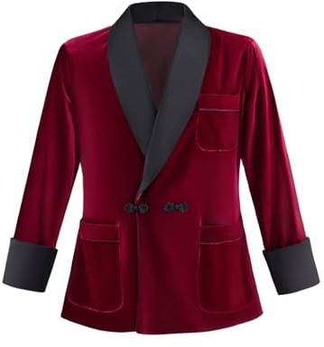 Hugh HEFNER Velvet Smoking Jacket Vintage Wedding Party Dinner Blazer Tuxedo Coat for Men Robe, Red, L
