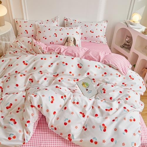Nesture Bettwäsche 140x200 2teilig Mikrofaser, Rot Kirsche | 1x Bettbezug 140x200 + 1x Kissenbezug 80x80cm mit Reißverschluss, Bettwäsche-Sets Wendebettwäsche, weich & bügelfrei