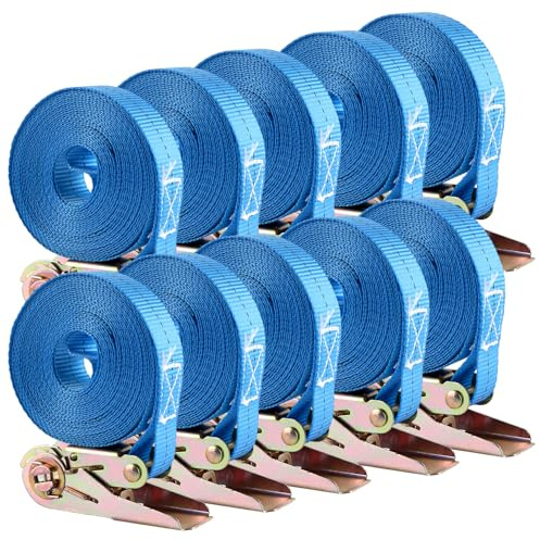 10 Blau Stück Spanngurte Mit Ratsche 6m x 25mm Spanngurte Kurz,Spanngurt Für Ladungssicherung, Motorrad, Gepäck, Auto