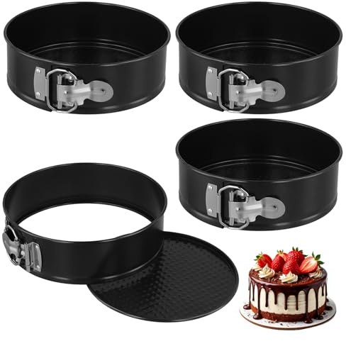 SINJEUN 4 Pack 7 Inch Springform Cake Tins, Round Cake Tin with Removable Bottom, Non-Stick Cheesecake Tins Baking Cake Pan for Restaurants, Kitchen, Black