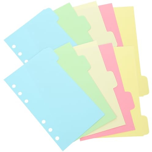JOINPAYA Intercalaires pour Classeurs A6 6 Trous 10 Pièces Feuilles de Séparation Colorées Onglets Détachables Polyvalents pour Cahiers et Fournitures Scolaires