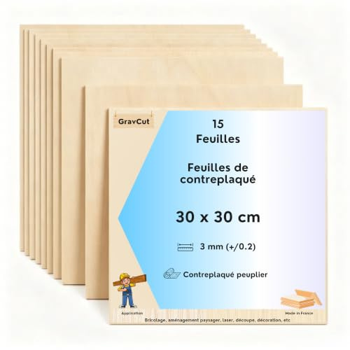 GravCut – Lot de 15 Planches Contreplaqué Tilleul 30x30 3mm pour Graveur Laser | Bois Lisse Découpe Laser, Gravure, Bricolage & DIY