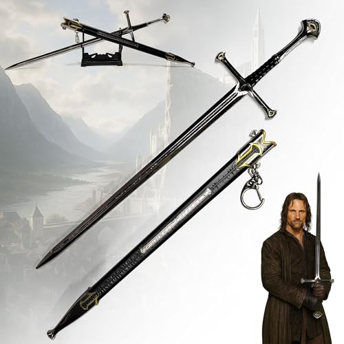 Herr der Ringe Anduril Schwert XL Brieföffner mit Scheide 30cm | Aragorns Flamme des Westens aus Metall | Mittelerde Replik & Schreibtisch Deko | Fantasy Geschenk