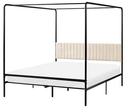 Beliani Letto a baldacchino doppio in metallo con struttura metallica e testiera imbottita 160 x 200 cm nero Dannemois